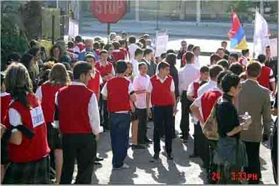 students at gate